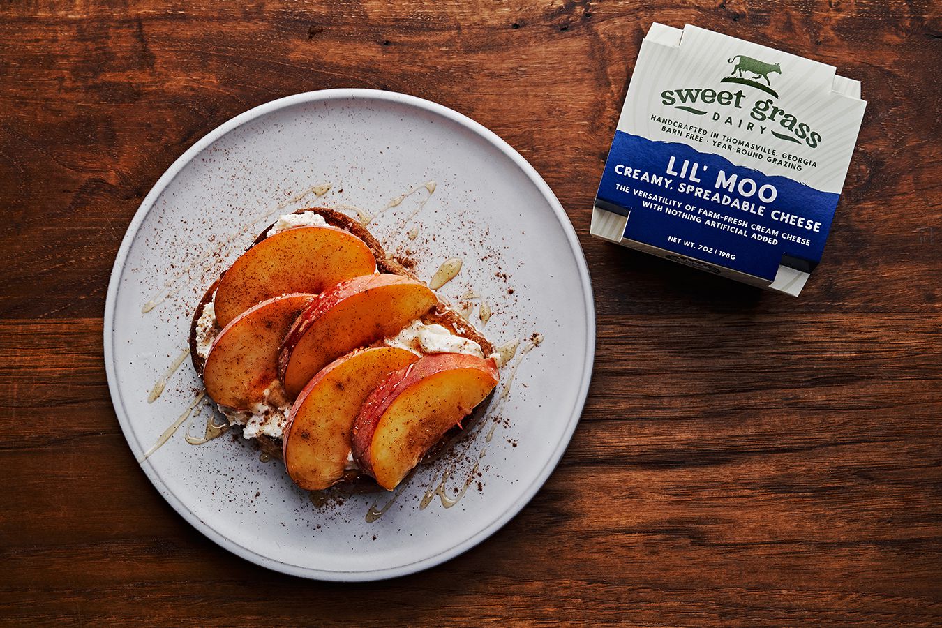 Lil' Moo Original Toast with Fresh Peach, Honey, and Cinnamon