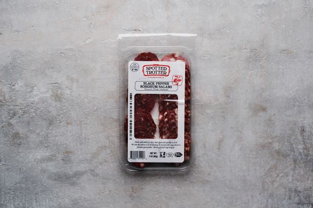 Black Pepper Sorghum Salami made in Atlanta, GA. 